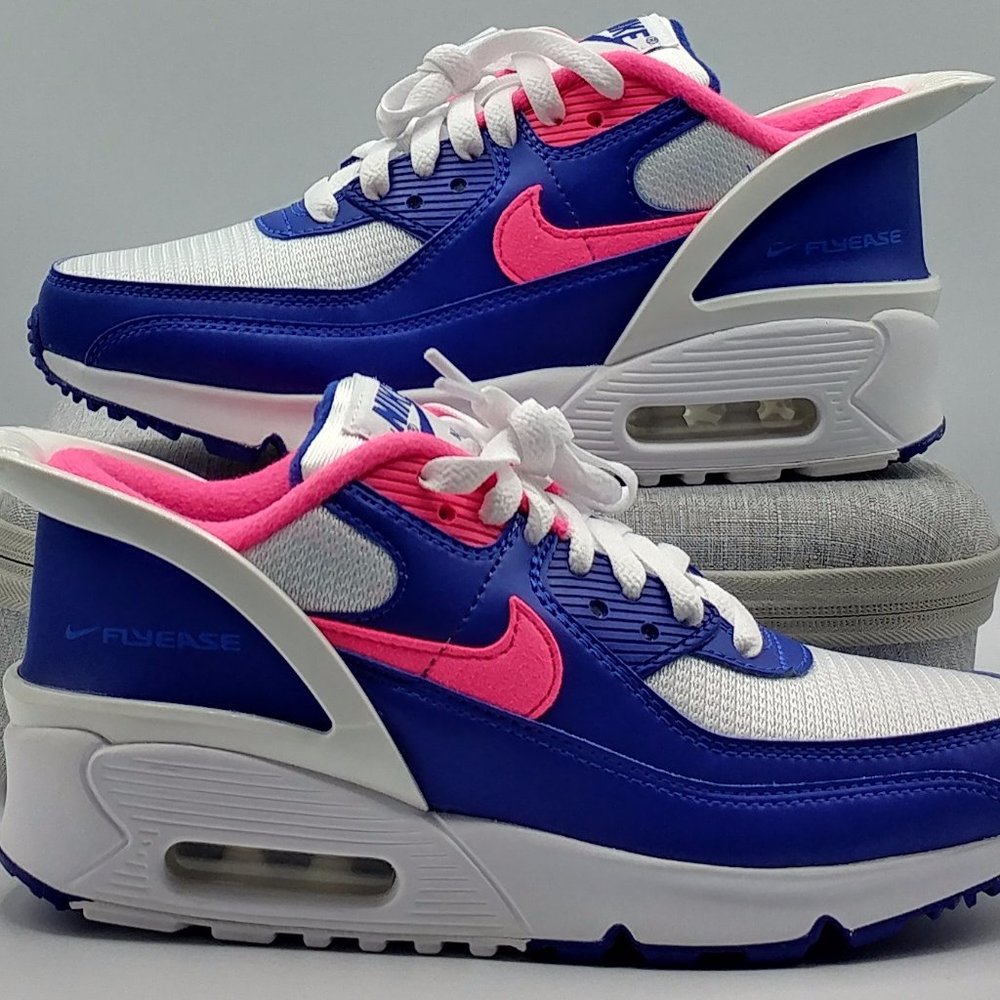 Nike Air Max 90 Flyease Girls Size 3.5Y Blue/Pink